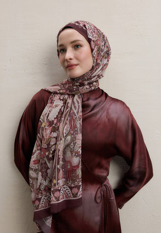 Verona Printed Silk Crepe Hijab Burgundy