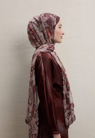 Verona Printed Silk Crepe Hijab Burgundy