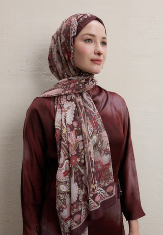 Verona Printed Silk Crepe Hijab Burgundy