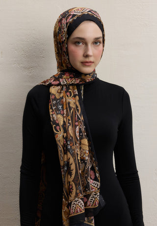 Verona Printed Silk Crepe Hijab Black
