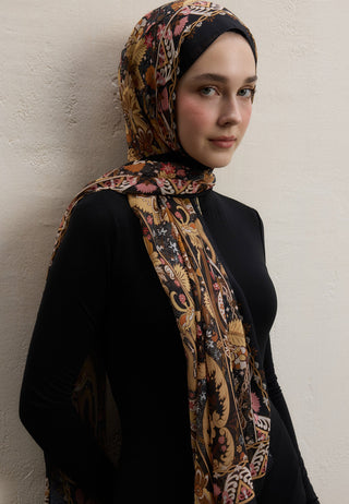 Verona Printed Silk Crepe Hijab Black