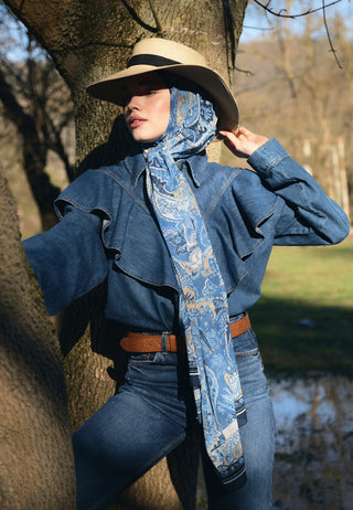 Dark Bohemy Printed Silk Crepe Hijab Indigo