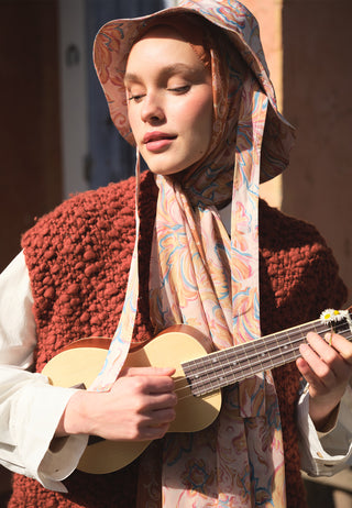 Laura Printed Silk Crepe Hijab Peach