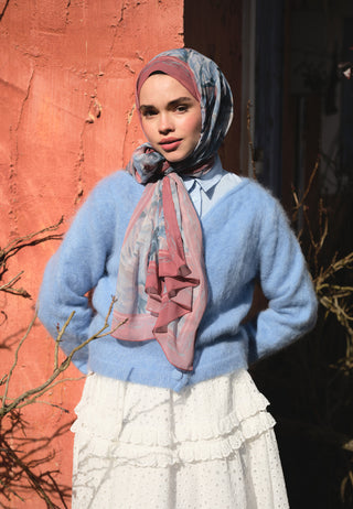 Margot Printed Silk Crepe Hijab Salmon