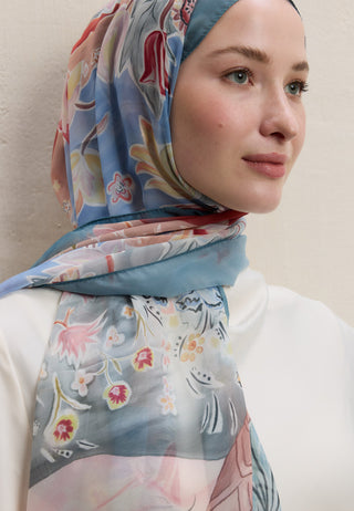 FLOWER DREAMS DESEN İPEK KREP ŞAL OKYANUS