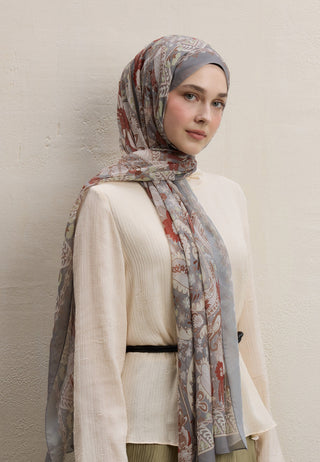 Verona Printed Silk Crepe Hijab Taupe