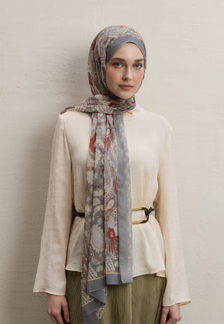 Verona Printed Silk Crepe Hijab Taupe