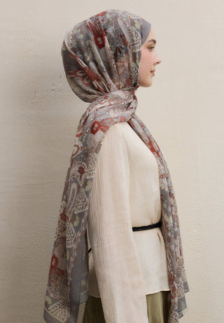 Verona Printed Silk Crepe Hijab Taupe