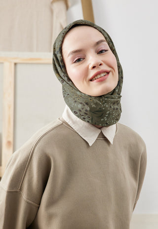 TINY GARDEN DESEN PAMUK İPEK EŞARP ASKER YEŞİLİ