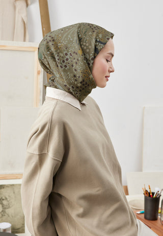 TINY GARDEN DESEN PAMUK İPEK EŞARP ASKER YEŞİLİ