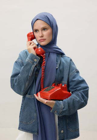 İNCE PAMUK VUAL ŞAL KOT MAVİ