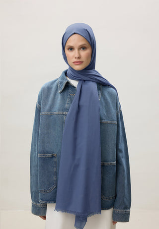 Thin Cotton Voile Hijab Denim Blue
