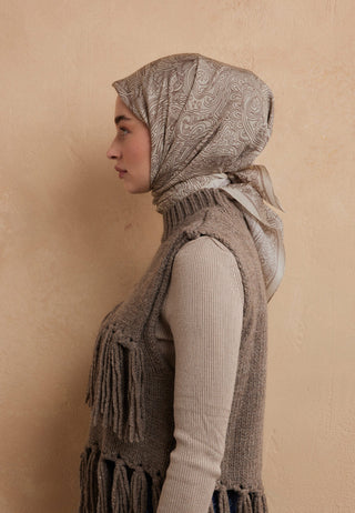 REINA DESEN PAMUK İPEK EŞARP BEJ