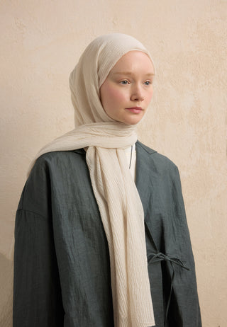 Modal Crinkle Hijab Ivory Beige