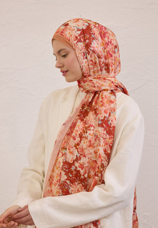 Cherry Blossom Patterned Rami Hijab Peach