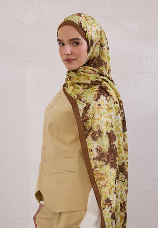 Cherry Blossom Patterned Rami Hijab Brown