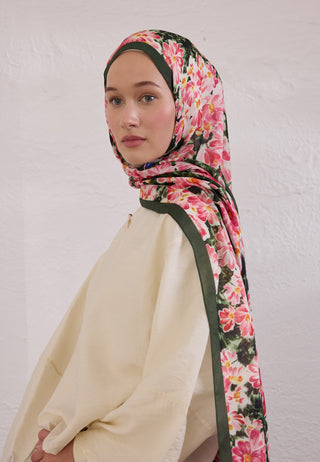 Cherry Blossom Patterned Rami Hijab Cactus