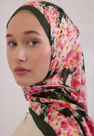 Cherry Blossom Patterned Rami Hijab Cactus