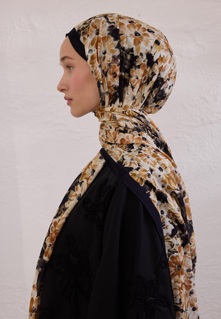 Cherry Blossom Patterned Rami Hijab Black