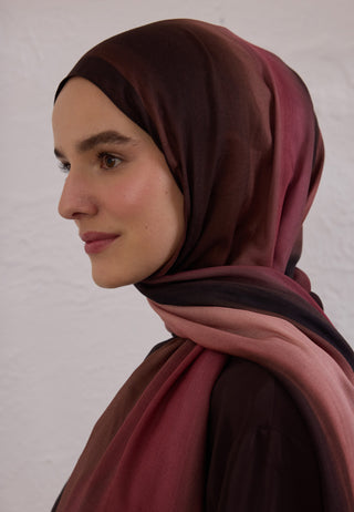 Color Brush Patterned Rami Hijab Dusty Rose