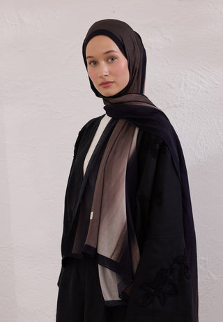 Color Brush Patterned Rami Hijab Black