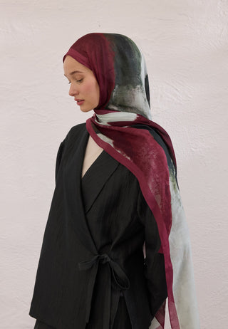 Color Waves Patterned Rami Hijab Burgundy