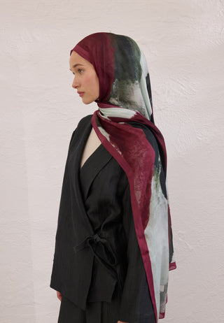 Color Waves Patterned Rami Hijab Burgundy