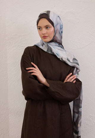 Gardenia Patterned Rami Hijab Soft Blue