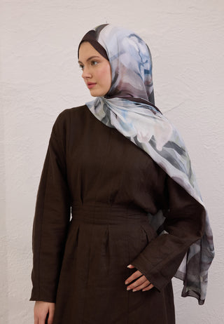 Gardenia Patterned Rami Hijab Soft Blue
