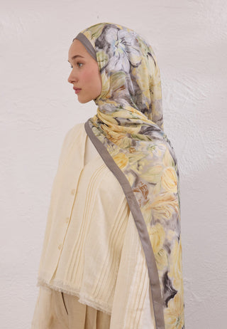 Pure Flora Patterned Rami Hijab Smoke Gray