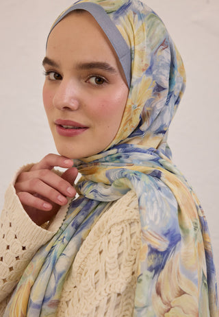 PURE FLORA DESEN RAMİ ŞAL SOFT MAVİ