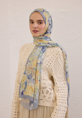 PURE FLORA DESEN RAMİ ŞAL SOFT MAVİ