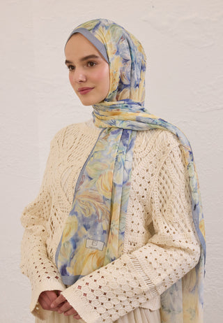 PURE FLORA DESEN RAMİ ŞAL SOFT MAVİ