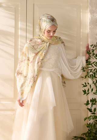 Pure Flora Patterned Rami Hijab Soft Yellow