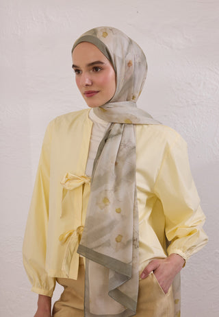 Soft Daisy Patterned Rami Hijab Soft Green