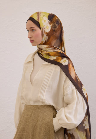 SOFT DAISY DESEN RAMİ ŞAL ACI KAHVE