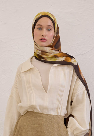 SOFT DAISY DESEN RAMİ ŞAL ACI KAHVE