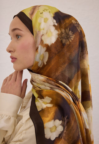 SOFT DAISY DESEN RAMİ ŞAL ACI KAHVE