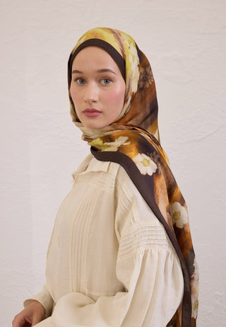 SOFT DAISY DESEN RAMİ ŞAL ACI KAHVE