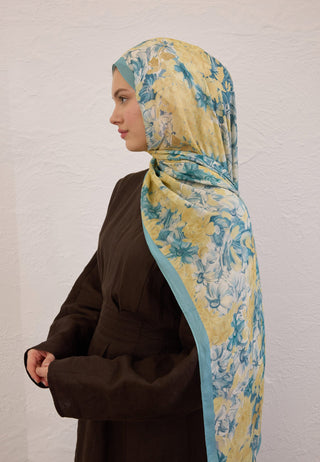 Summer Bloom Patterned Rami Hijab Soft Blue