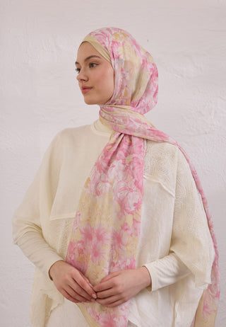 Summer Bloom Patterned Rami Hijab Soft Pink