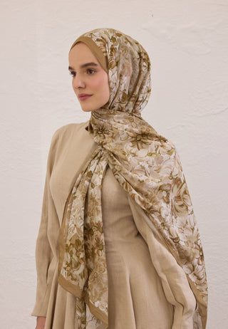 Summer Bloom Patterned Rami Hijab Taupe