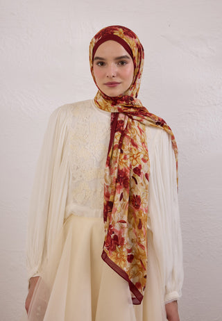 Summer Bloom Patterned Rami Hijab Burgundy