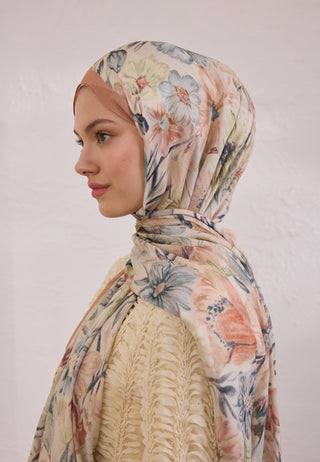 Vintage Garden Patterned Rami Hijab Salmon