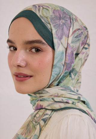 Vintage Garden Patterned Rami Hijab Green