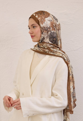 VINTAGE GARDEN DESEN RAMİ ŞAL KAHVE