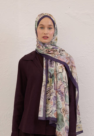 Vintage Garden Patterned Rami Hijab Indigo Purple