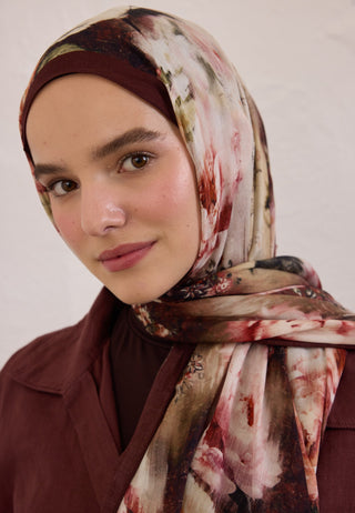 Vintage Rose Patterned Rami Hijab Burgundy