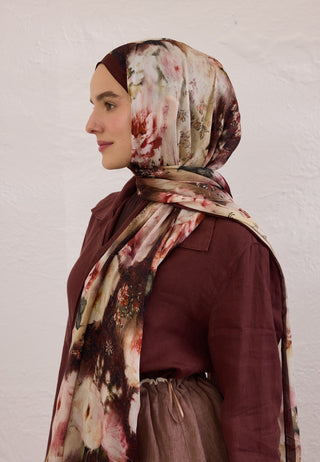 Vintage Rose Patterned Rami Hijab Burgundy