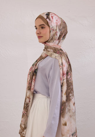 Vintage Rose Patterned Rami Hijab Taupe